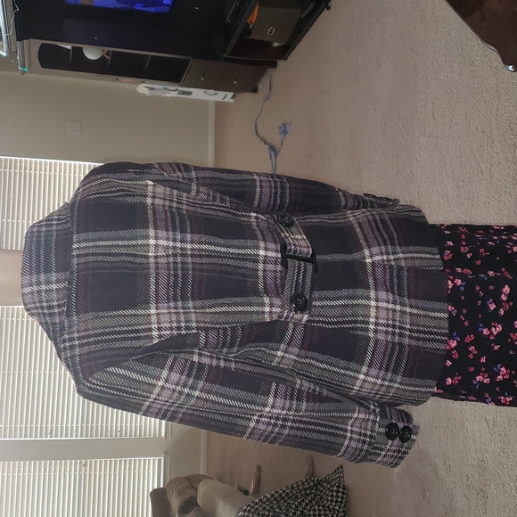 Details international m purple plaid peacoat double breasted pockets heavyweight - Picture 4 of 7